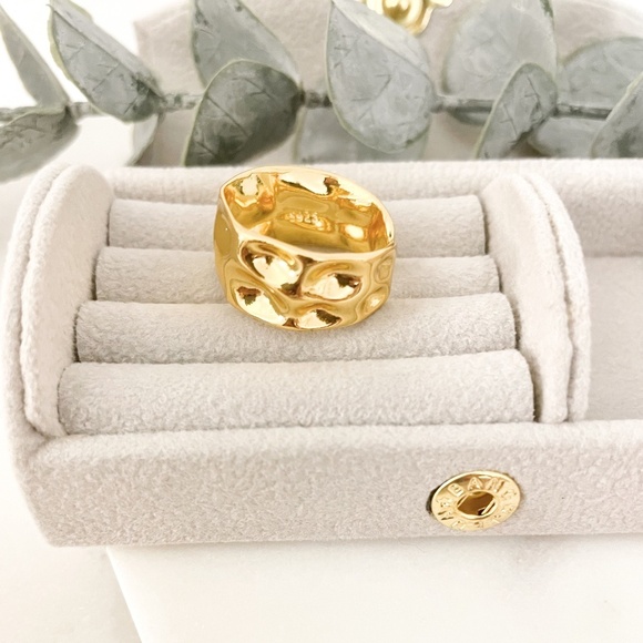 925 Sterling Silver Chunky Ring Thick Bold Geometric Textured Statement Ring - Picture 6 of 9